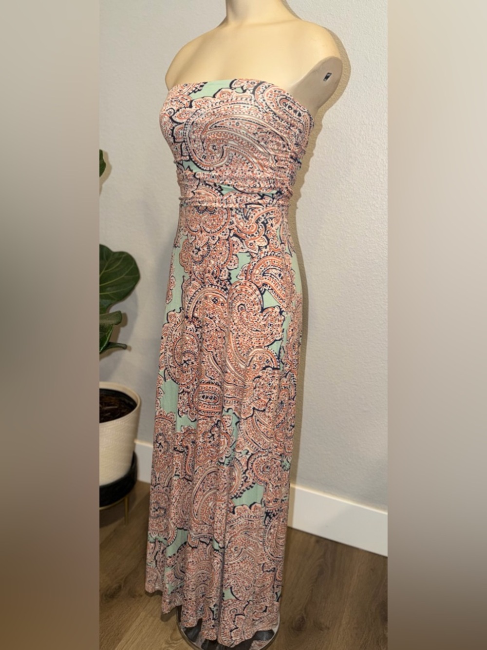 The Limited Mint and Coral Paisley Strapless Maxi Dress